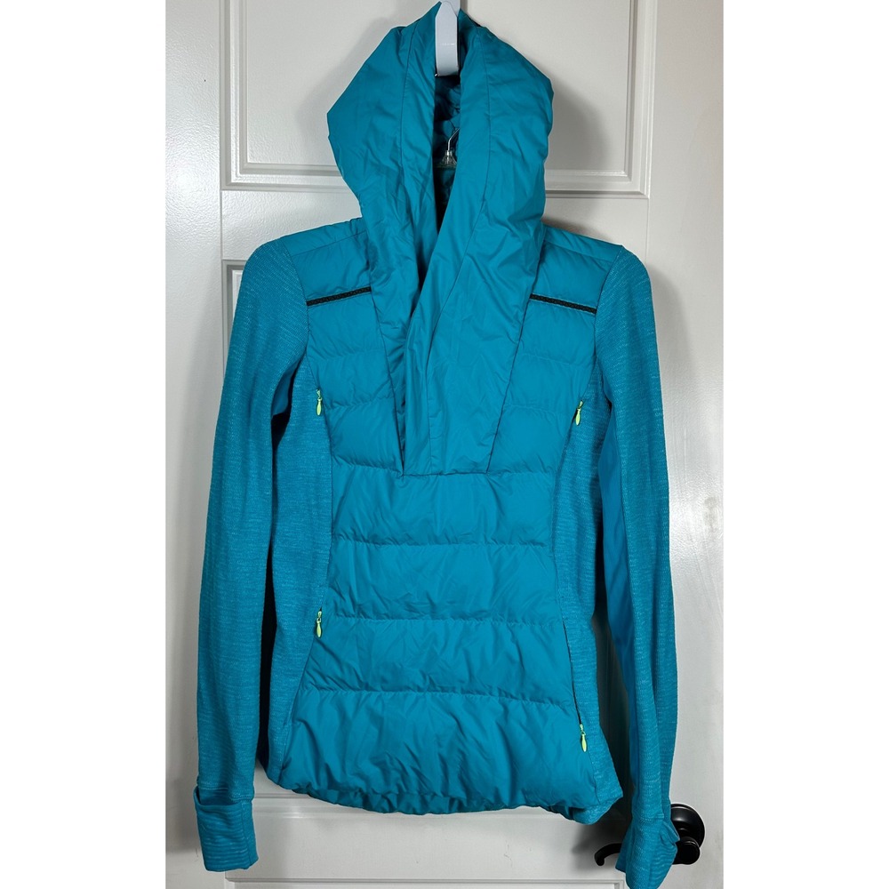 Lululemon Athletica Teal Blue Down Puffer Sleeve Hoodie Pullover Women's Size‎ 4